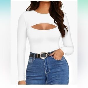 Lily Coco White Cutout Front Long Sleeve Bodysuit